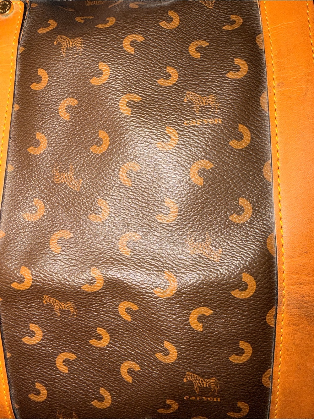 Carven Paris travel Duffel Bag in Brown and Tan - Designer Logo Pattern - Picture 12 of 15